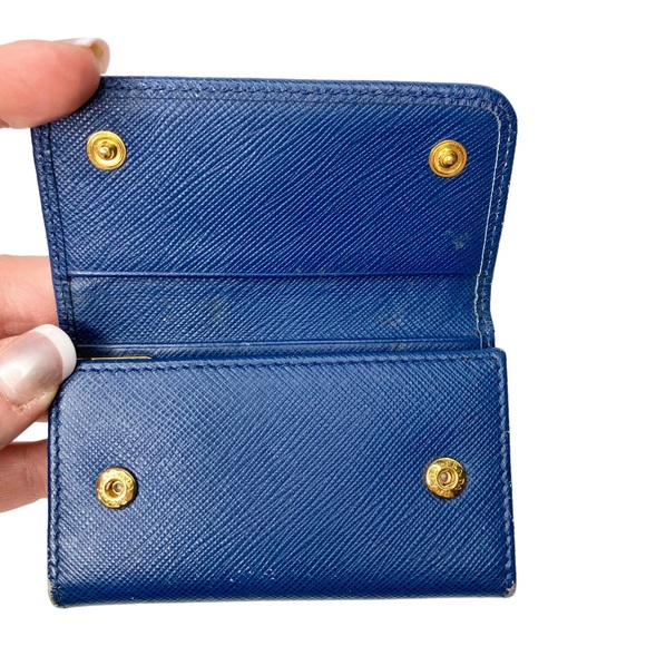 Authentic PRADA Cobalt Royal Ocean Blue Saffiano Leather & Gold Key Card Holder - Picture 2 of 6